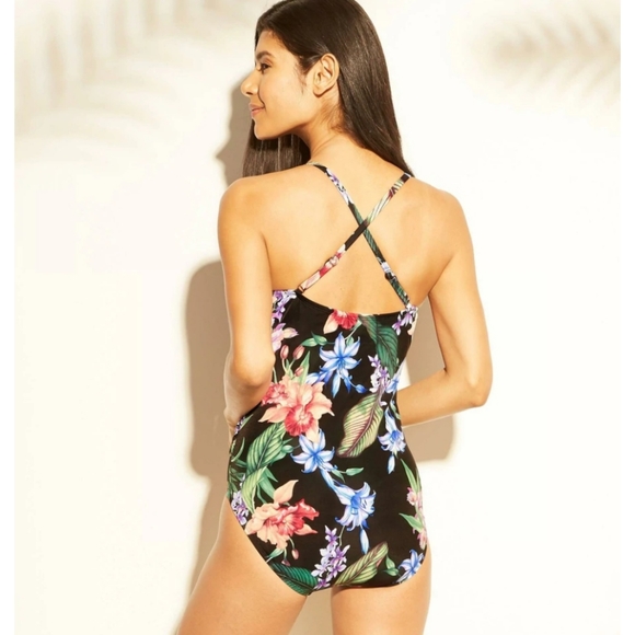 Aqua Green Wrap Tie Front One Piece Swimsuit Medium - Picture 2 of 12